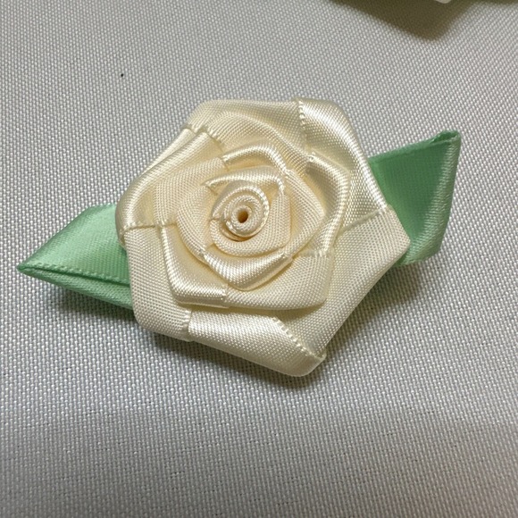 Other - Handmade 2" Satin Rose w/leaf For Sewing Crafting Applique Fabric Roses